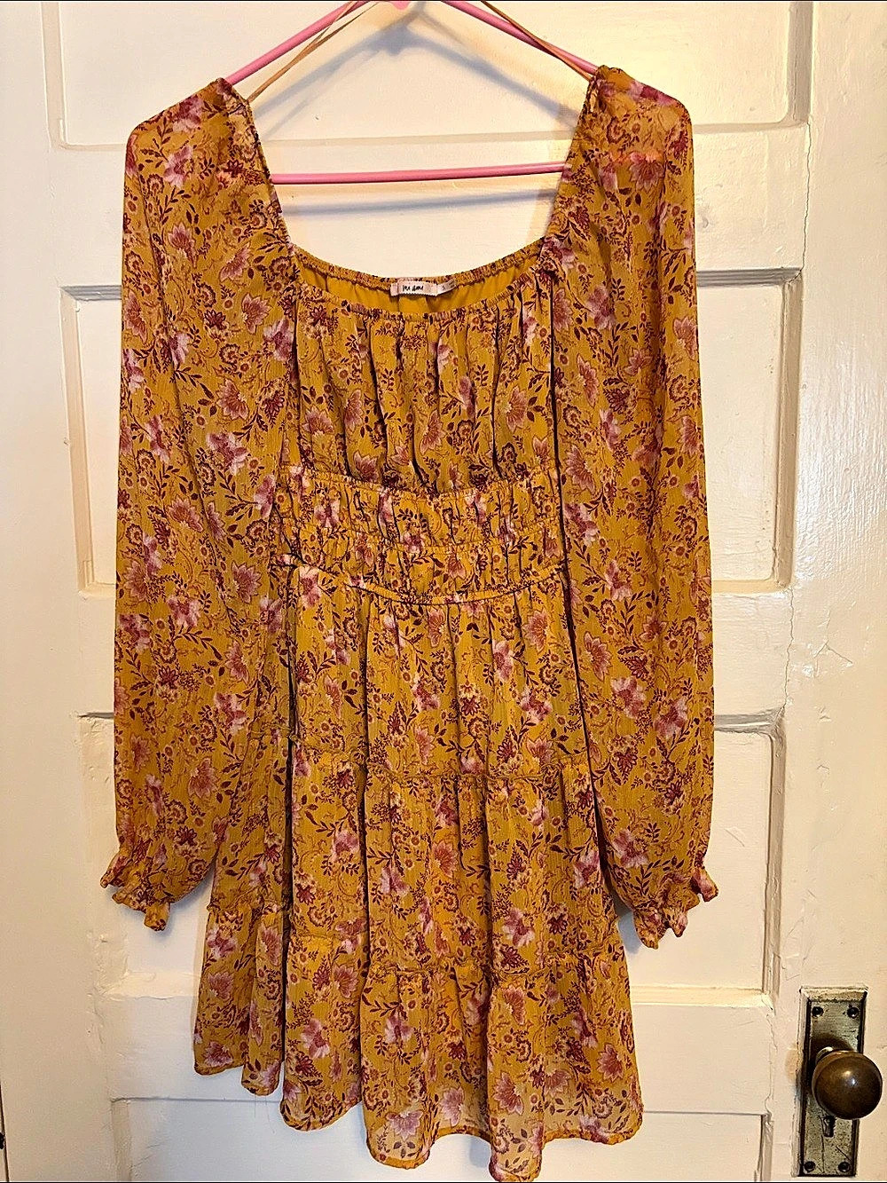 m.ami Floral Mini Dress in Yellow & Pink Size Small Like New